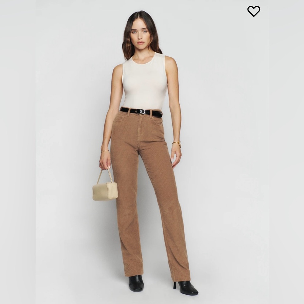 Reformation Cynthia High-Waist Long Corduroy 100% Organic Cotton Size 30 Mud